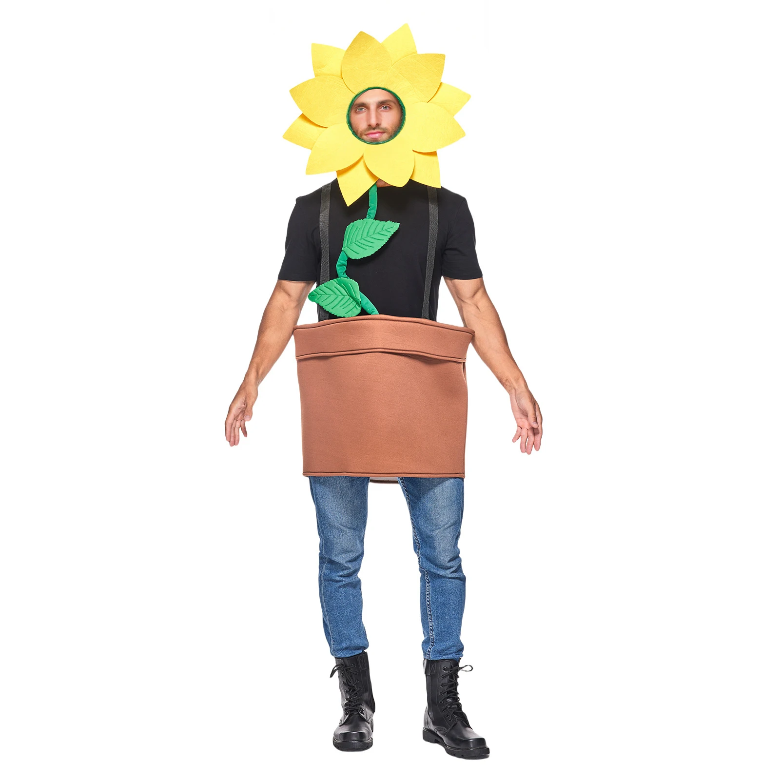 

Sunflower Potted Plant Costume for Halloween Cute Headpiece Overalls Clothes for Women Men