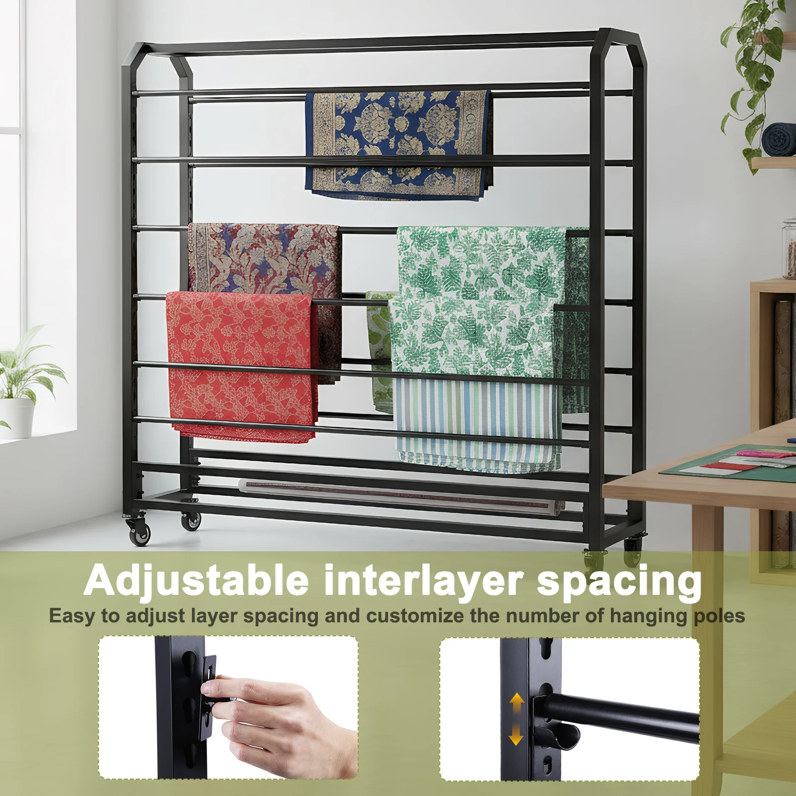 

Double Side Large Textile Roll Storage Rack W/ Wheels Vinyl Wrap Holder W/12 Adjustable Rod for Leather/Curtain Studio/Wallpaper