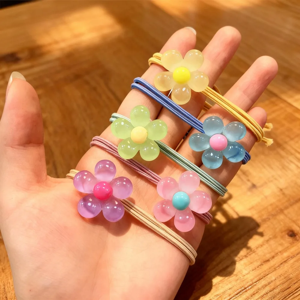 6 Pack Luminous Flower Hair Ties, Glow in The Dark Floral Hair Elastics, Cute Colorful Flower Ponytail Holders for Girls Women Daily Hairstyle Party Accessories