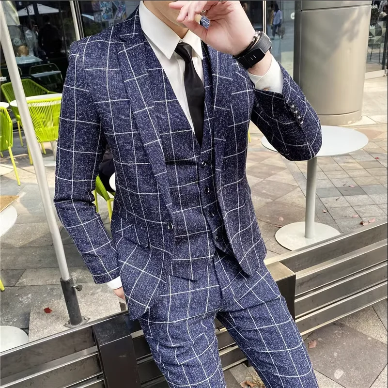 

Fashion Brand Men's Lattice Suit Slim Fit Clothing Men Business Social Wedding Party Swallowtail Dress Set