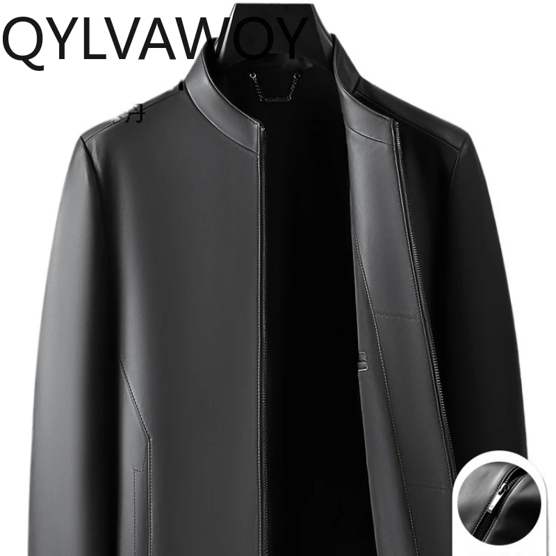 

QYLVAWOY 2200, осенне-зимняя мужская кожаная куртка из натуральной овчины, новый стиль, деловая повседневная верхняя одежда с воротником-стойкой LJ2623