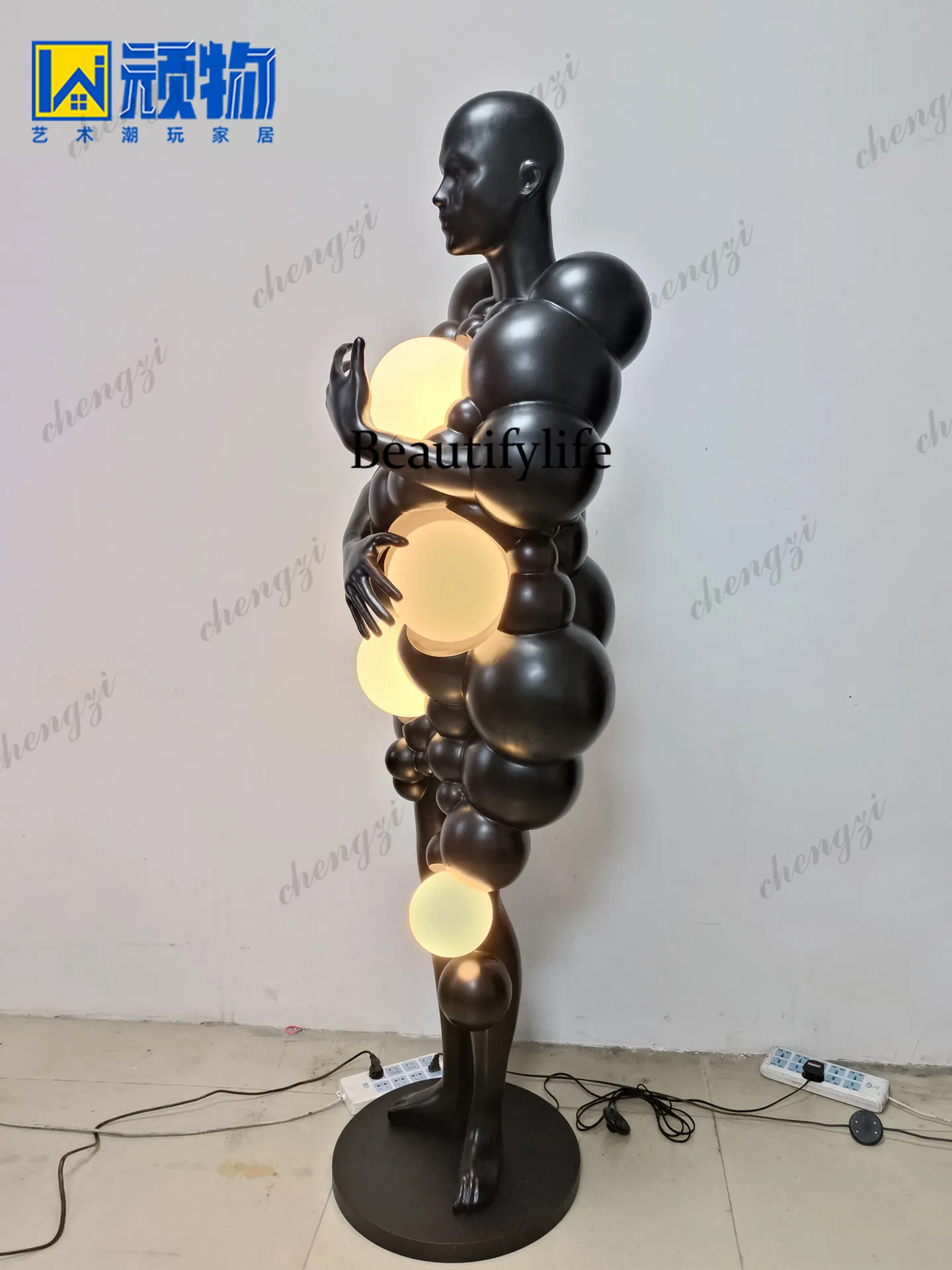 Creative Art Portrait Modeling Bubble Man Decorative Ornament LED Glowing Artist Ju Ke Landing Hall