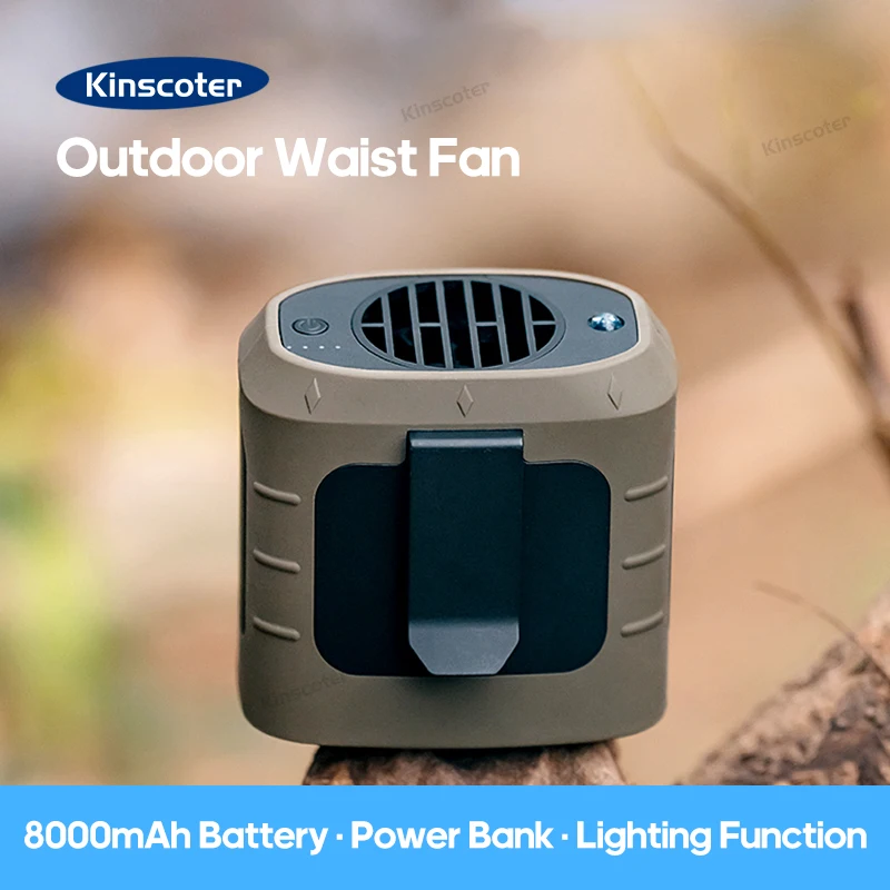 

KINSCOTER 8000mAh Outdoor Waist Fan with Power Bank Portable Rechargeable Neck Fan Electric Cooler USB Ventilator Fan