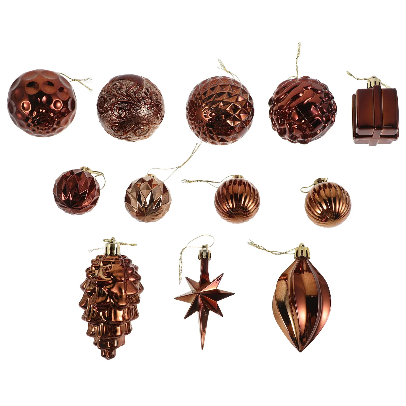 

12Pcs Festive Christmas Ornaments Set Shatterproof Pine Cone Ball Decor Electroplated Star Design for Xmas Tree Holiday Hanging