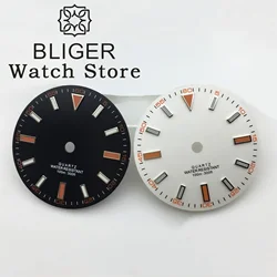 BLIGER 29mm RONDA 515 Watch Dial Black White Dial Green Luminous Fit RONDA 515-24H GMT Quartz Movement Quartz Movement