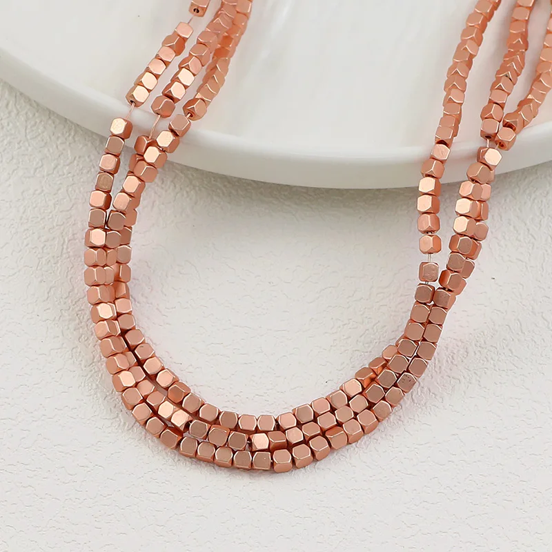 2mm 3mm Quadratische Stein Perle Matte Überzogene Gold Silber Rose Farbe Hämatit Lose Perlen Für Schmuck Machen Armbänder DIY Zubehör