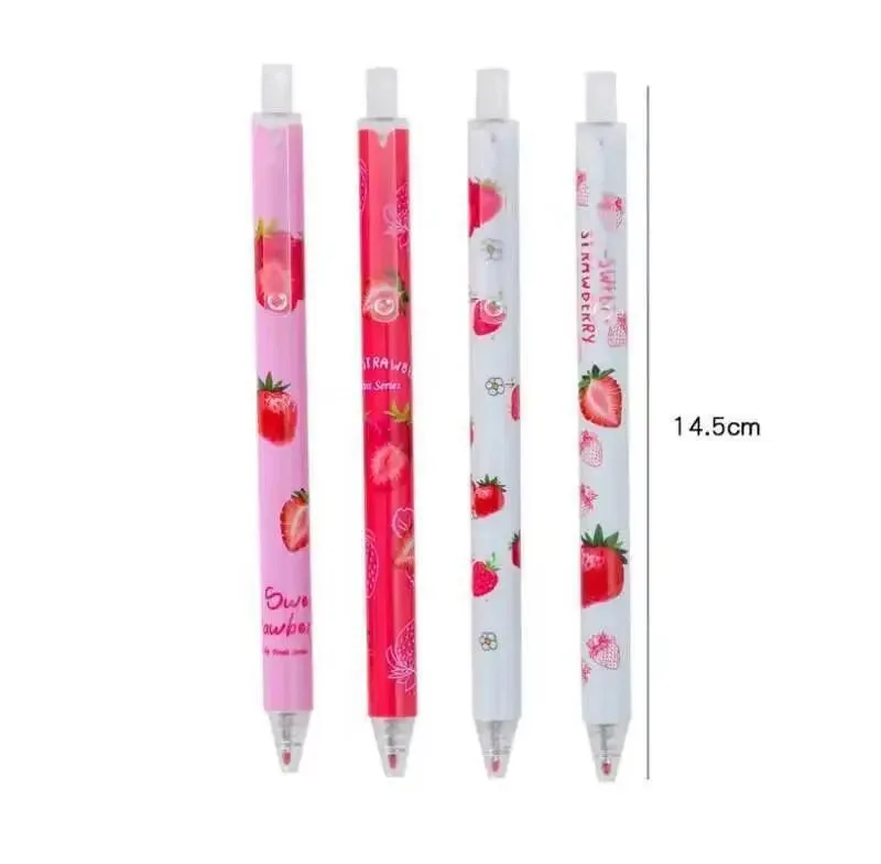Cute Strawberry Print Retractable Gel Pen 0.5mm Black Ink Student Writing Stationery Office School Supplies