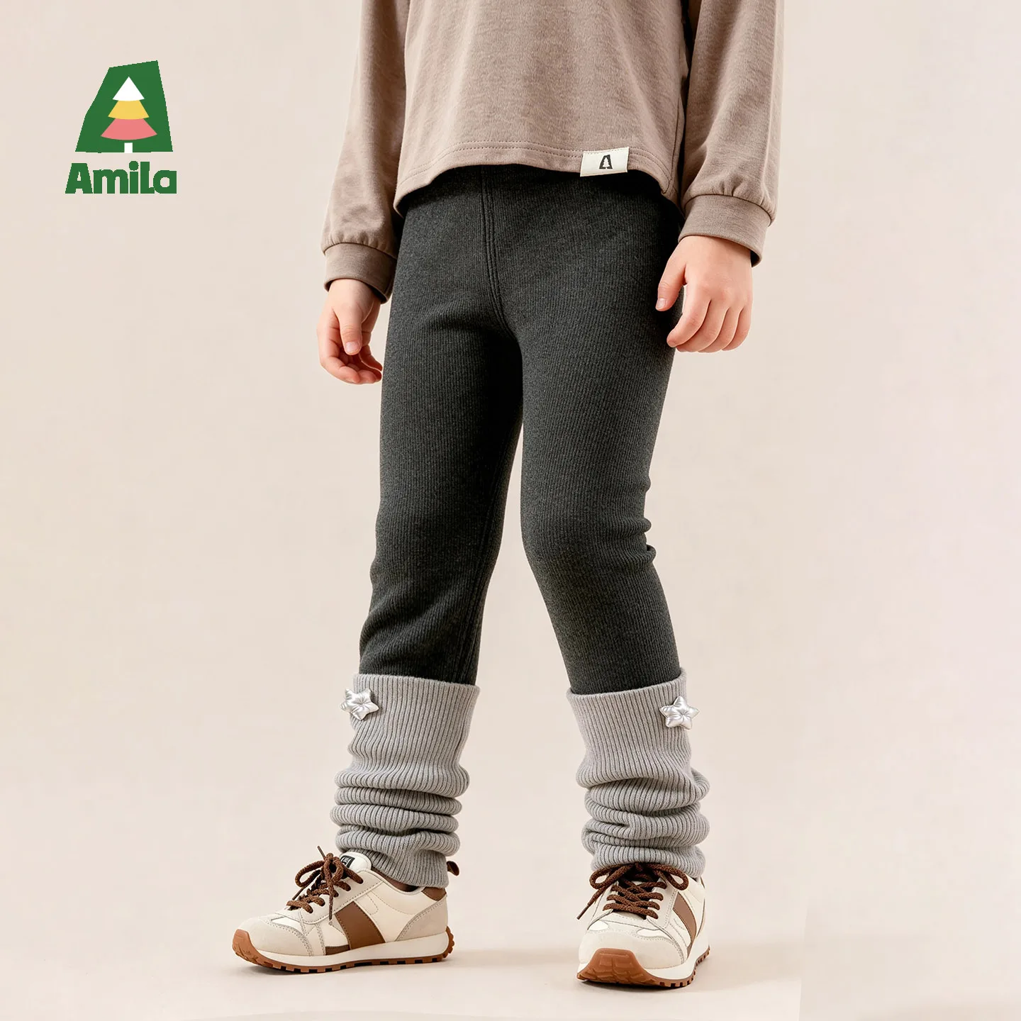 Amila 2026 Winter New Kids Leggings With Scrunch Socks Star Pendant Casual Fashion Soft Comfortable Cozy Daily Long Pants