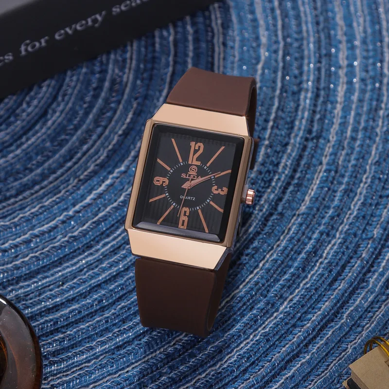 

Fashion Square Dial Luxury Men's Watches Students High-value Silicone Strap Thin Quartz Watch