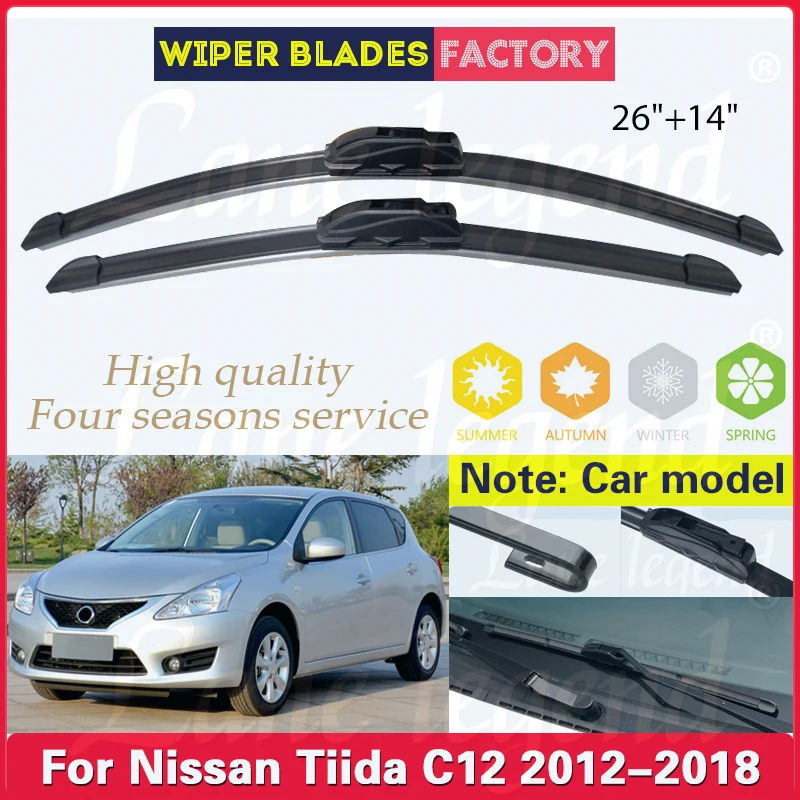 

Car Wiper Blade Front Window Windshield Rubber Refill Wiper For Nissan TIIDA C12 2012 - 2018 2017 LHD 26"+14" Car Accessories