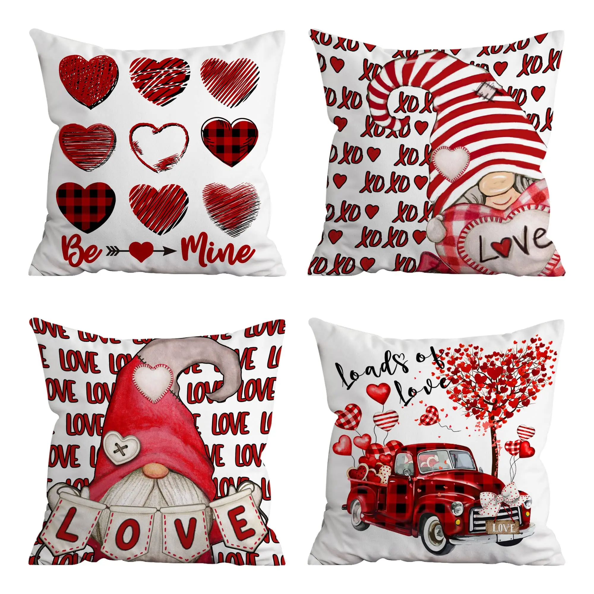 

Red Truck Buffalo Plaid Throw Pillow Covers, Couch Sofa, Living Room Decor, 18x18 Inch, Set of 4