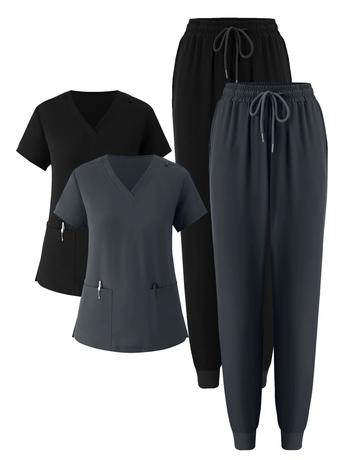 (Zestaw czteroczęściowy) Strój medyczny damski, elastyczny, sportowy, do biegania, matowy, oddychający, do pielęgniarstwa, odzież robocza, strój do prania.