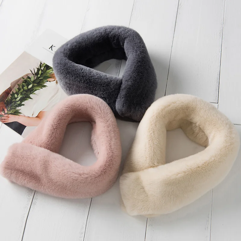 

Girls Winter Warm Rex Rabbit Fur Scarf New Fashion Whole Leather Double Sided Rabbit Fur Small Scarf Real Fur Warm Neck Scarf
