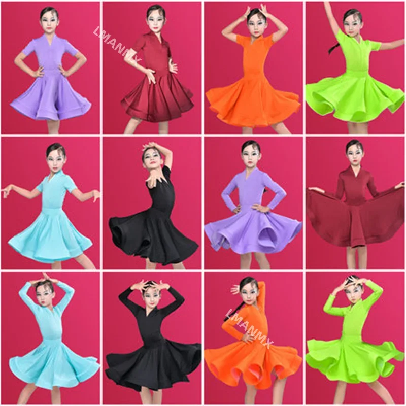 Girls Professional Latin Dancing Dress Kids Ballroom Salsa Dance Wear Clothing Children's Competitions Latin Stage Wear Clothes