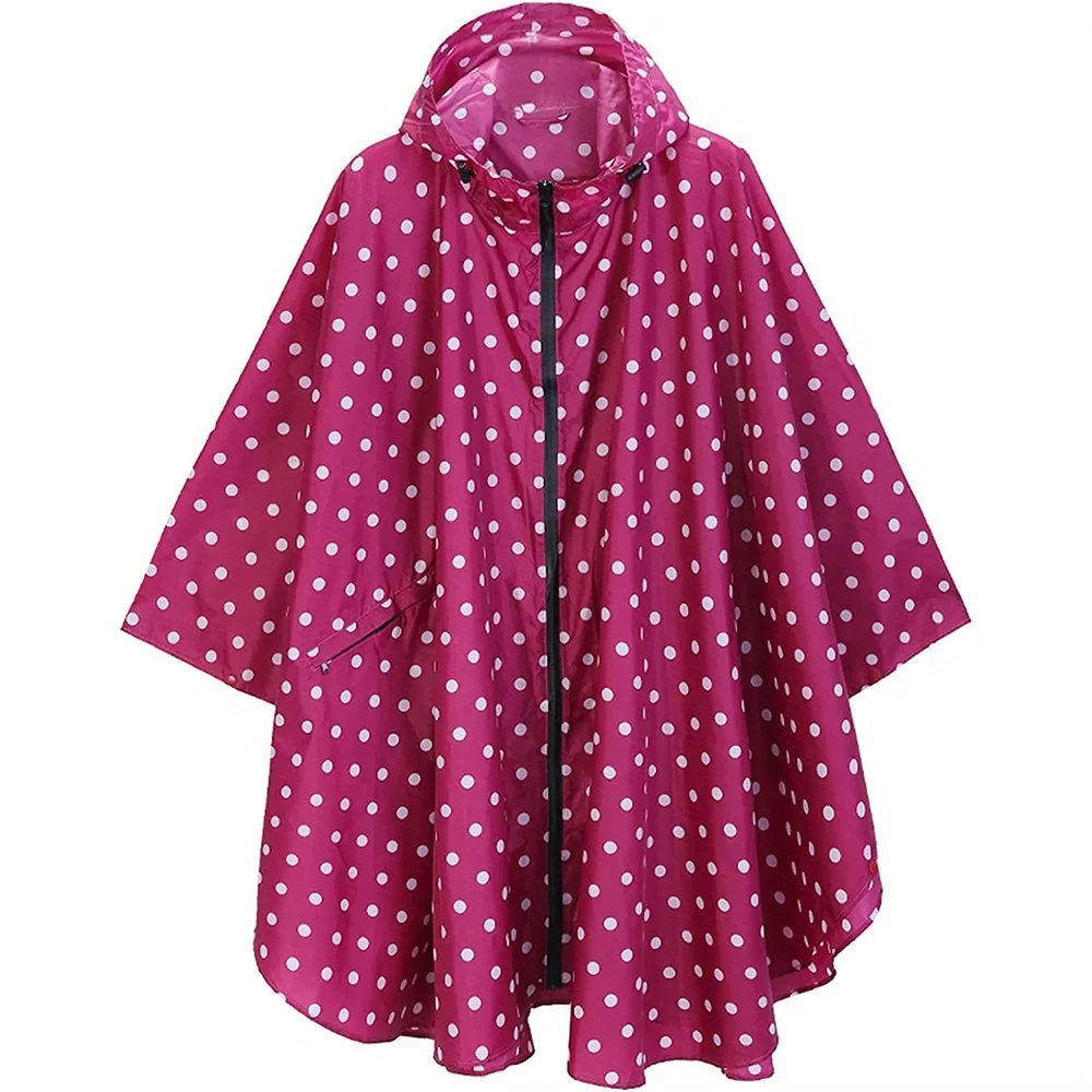 Adult Polka-Dot Zippered Raincoat – Lightweight Hooded Rain Jacket with Pockets Stylish & Functional Rainwear