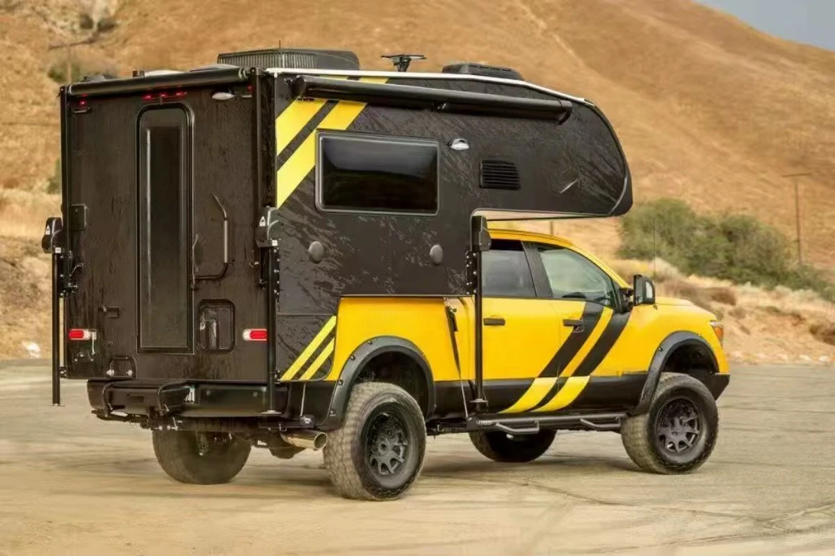 4X4 Slide-In Mini Caravan Pick-Up Truck Camper 4 Person Waterproof Expanded Foldable Roof Lightweight Rooftop Awning & Tent