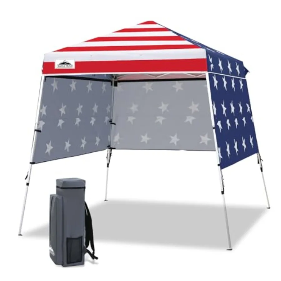 

Day Tripper 8x8 Aluminum Super-Lightweight Pop Up Canopy for beach and outdoor use, silver aluminum frame with red/white/blue A