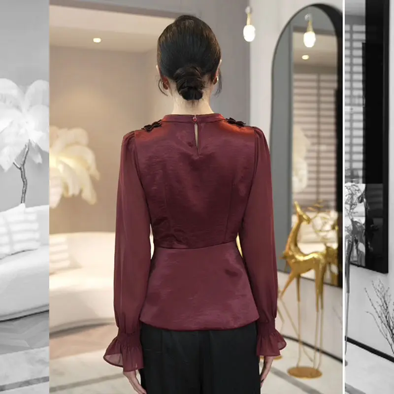 Frühherbst Neues Top Frühherbst Rundhals Langarm Modisches Temperament Langarmshirt Eleganter vielseitiger Pullover