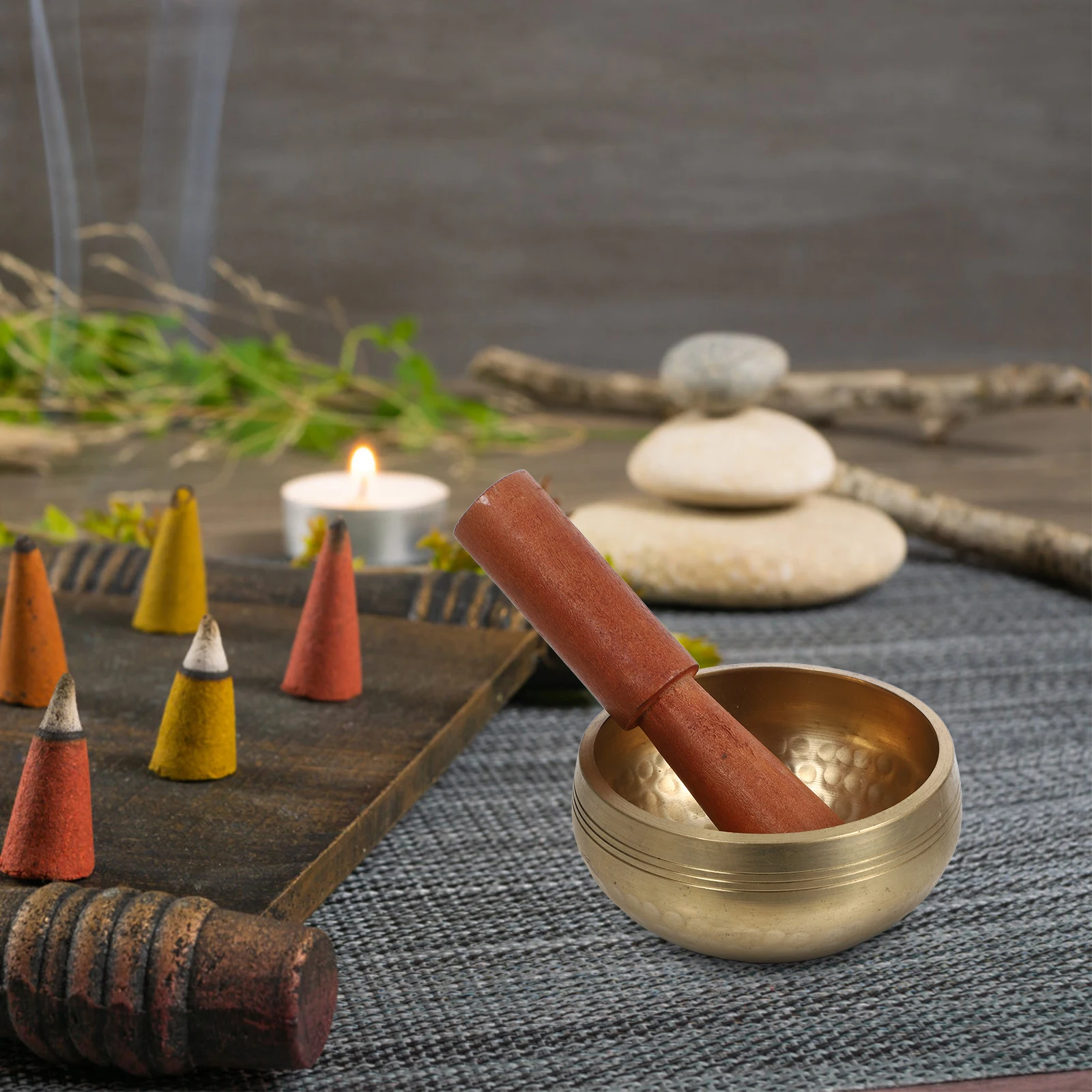 

Copper Singing Bowl Wood Rod Lightweight Easy to Carry Store Meditation Music Therapy Furniture Decoration Sound