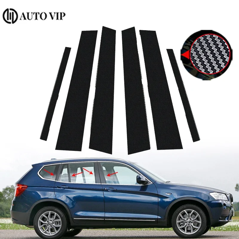 

8Pcs Car Door Window Pillar Posts Trim Covers Sticker Black Exterior Parts for BMW X3 F25 carbon fibre 2011-2017 Car accessories