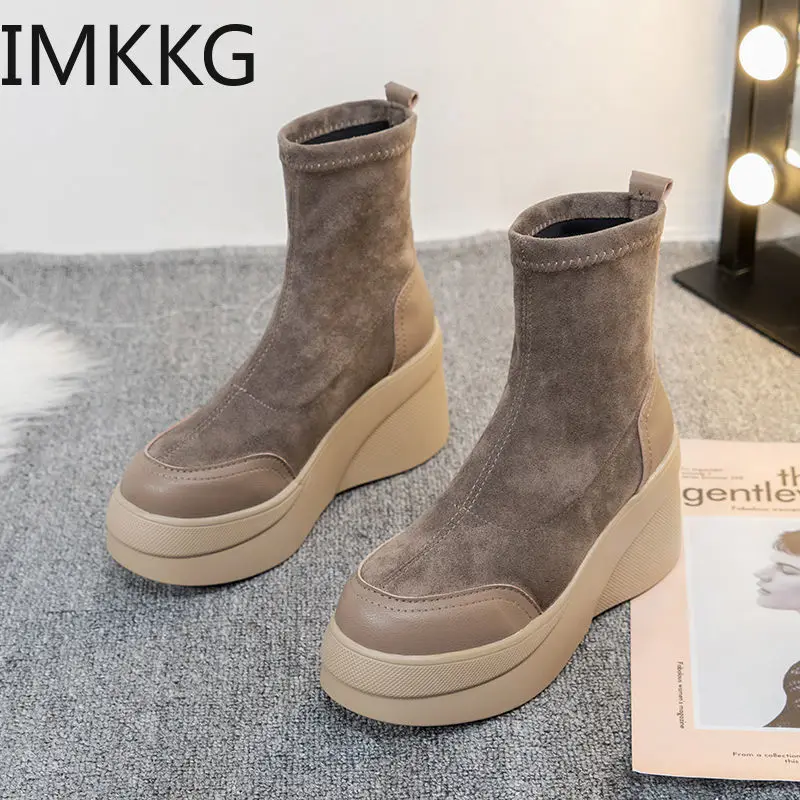 Autumn Boots Women Shoes Woman Boots Fashion Round toe Ankle Boots 2020 Winter Elastic Black Boots Comfortable Botas