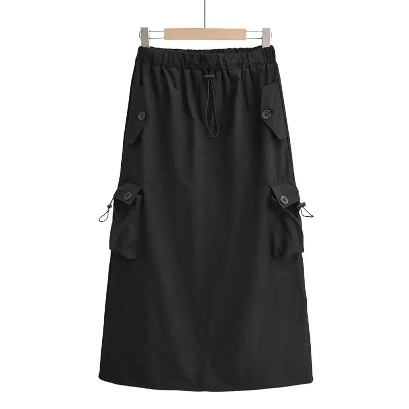 جيب العمل ألف خط نصف طول تنورة المرأة الخريف نمط جديد الحلو كول حار فتاة عالية الخصر الرباط سبليت الورك التفاف طويل #3