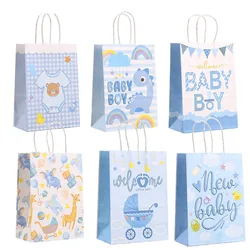 6Pcs Cartoon Blue Baby Boy Theme Paper Gift Packing Bag Gender Reveal Candy Cookie Bag for Kids Birthday Baby Shower Party Decor