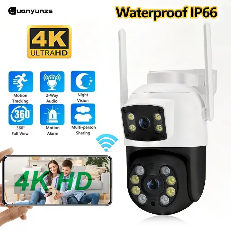 

Outdoor Waterproof 4K HD Wifi Surveillance PTZ Camera 4MP Dual Lens Dual Screen AI Auto Tracking IP Security Protection CCTV