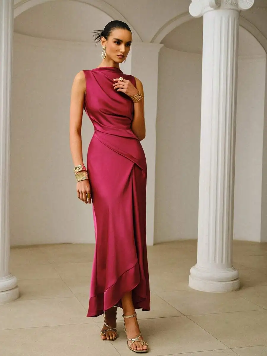 

Asymmetrical Ruched Sleeveless Maxi Dress Spring Summer