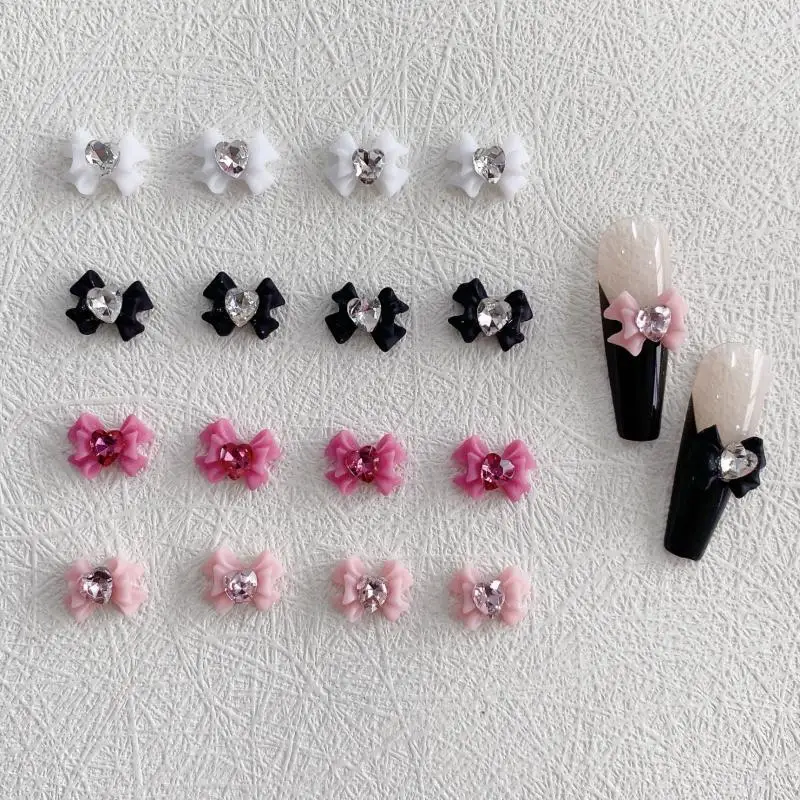 

20PCS Minimalist Resin Bows Nail Art Decoration with Heart Crystal Diamond Nails Art Decoration for DIY Nail Supplies