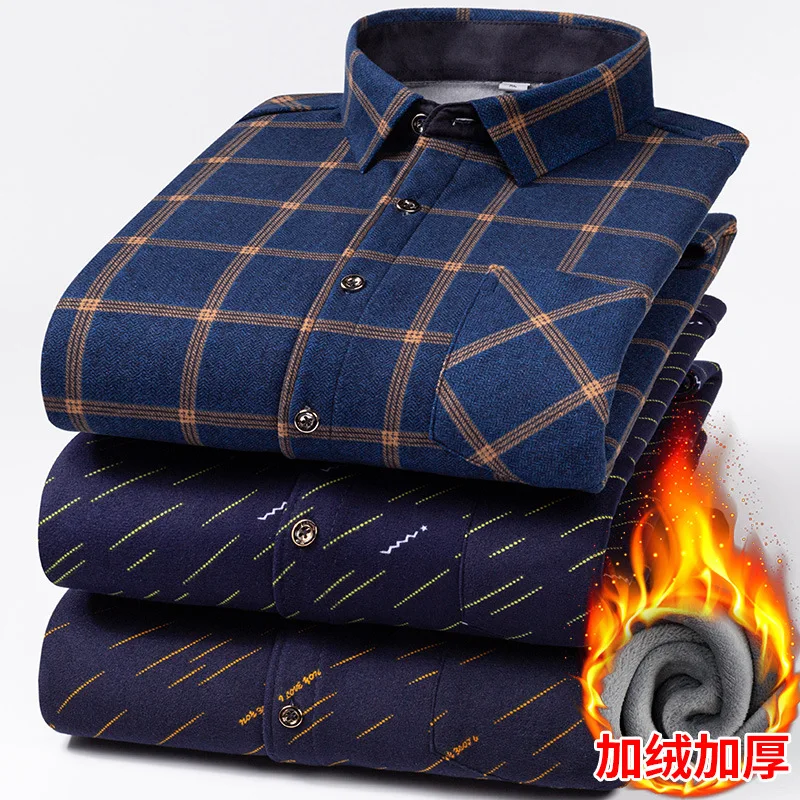 Men's Travel Casual Winter Double-Sided Fleece Warm Thickened Fleece Plaid Work Shirt plus Size Extra Large Clothes Shirt's