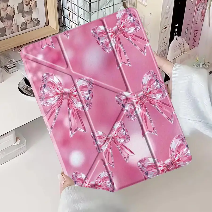 

Holder Cover Tablet Case For iPad Mini 6 7 Air 4 5 M3 M2 1 2 M4 11inch Pro 11th 10th 9th 8th 7th 12.9inch Pro 2025 Pink Bow Tie