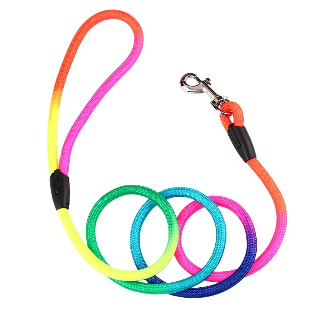 

Hot Nylon Belt New Popular Collars Round Training Leashes Pet Dog Traction Rope Rainbow Colorful Weave