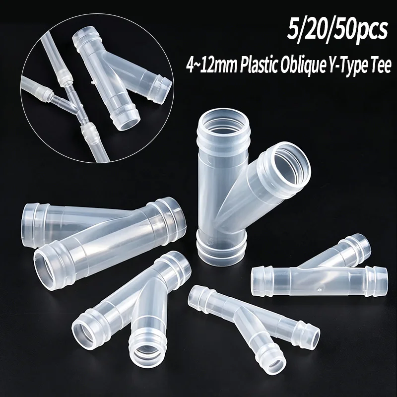 5~50Pc 4~12mm Plastic Oblique Y-Type Tee Connector Aquarium Tank Air Pump Aerator Fittings Garden Irrigation Pagoda Hose Joint