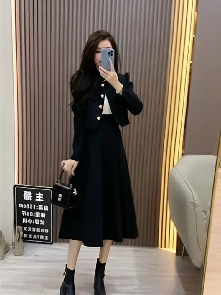 UNXX Elegant Socialite\'s Women\'s Suit Jacket Skirt Outfit Two-piece Set Autumn and Winter Office Lady  Coat Long