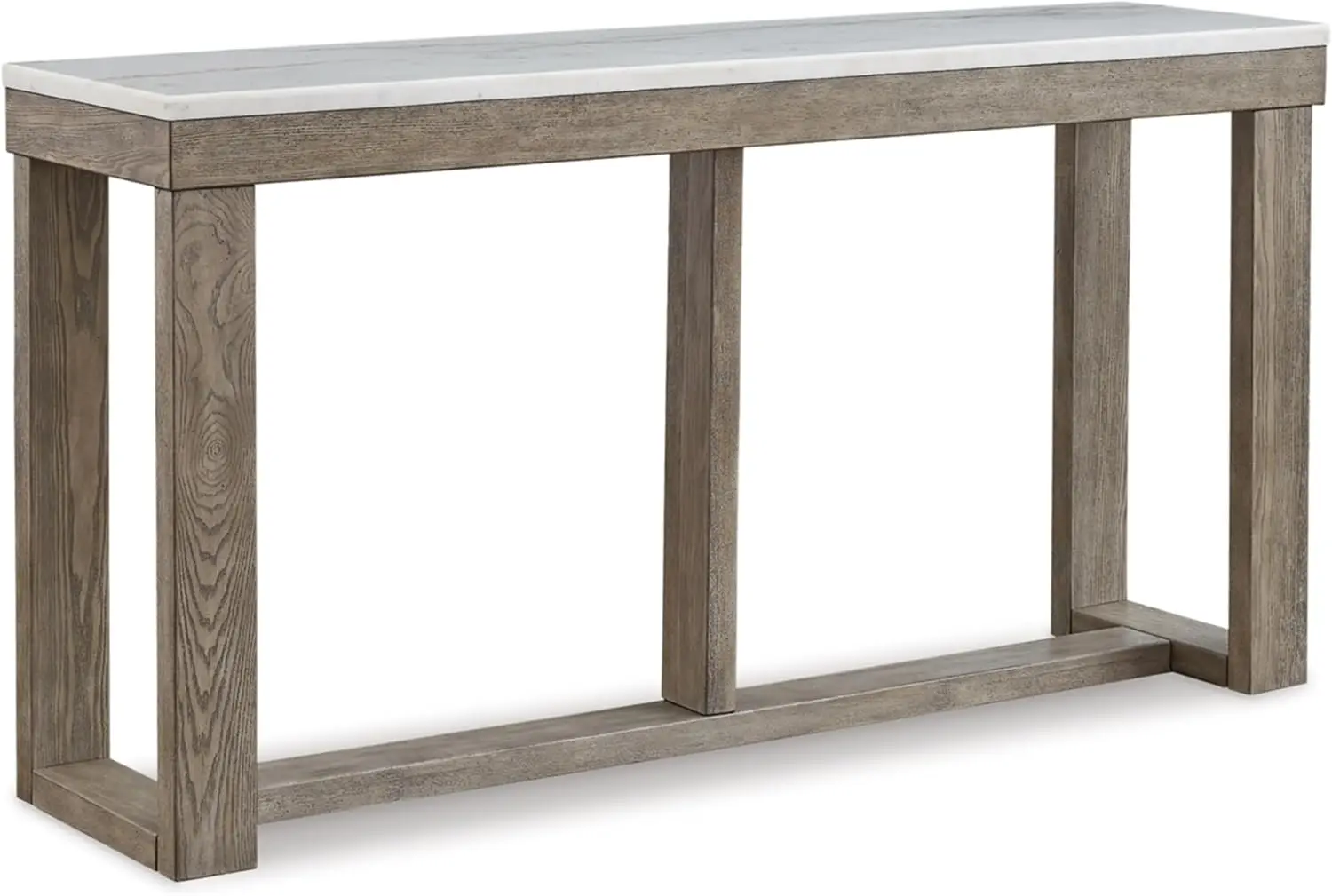 Loyaska Casual Sofa Table With Marble Top, Brown & White