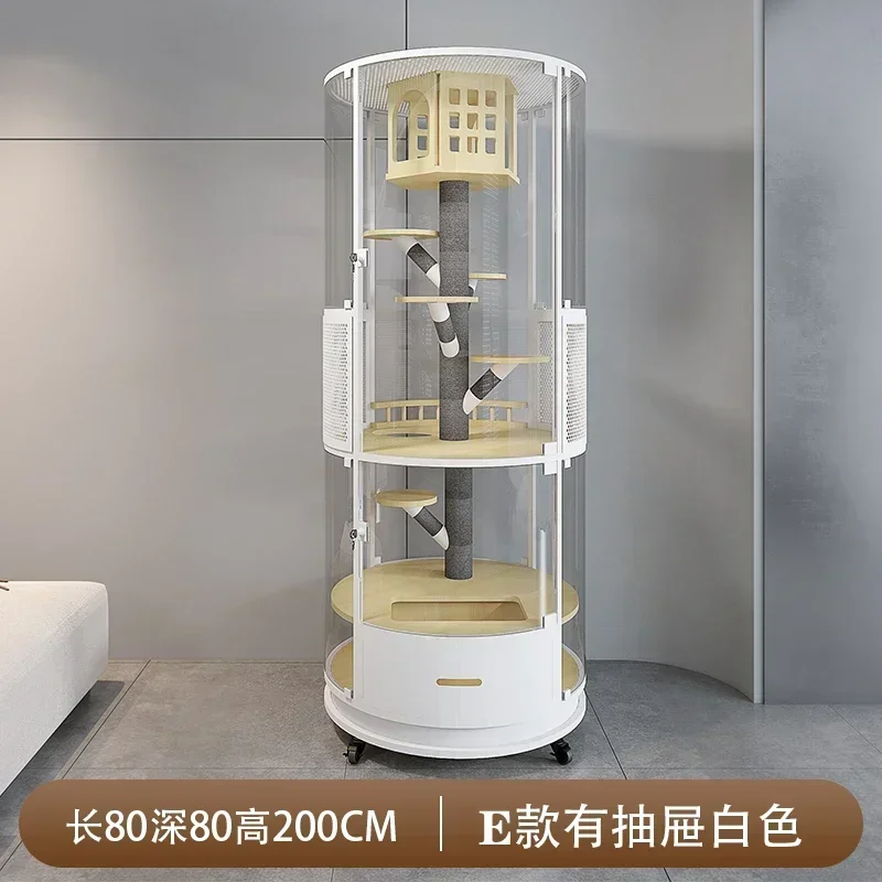 A Small And Medium Panoramic Cylindrical Cat Villa 360 ° Cat Cage Glass Luxury Cat Nest Solid Wood