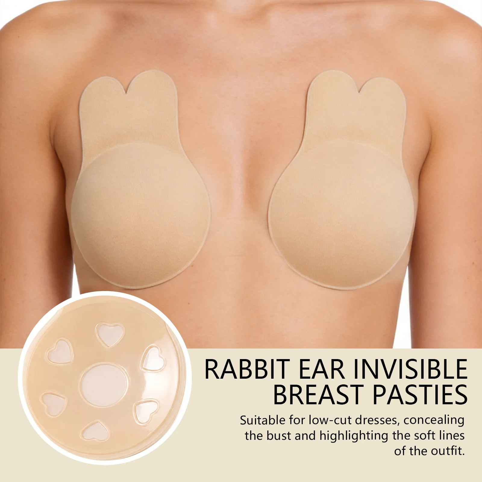 Rabbit Ear Invisible Nipple Covers, Breathable Anti-Slip Silicone Breast Lift Tape, Seamless Comfort Fit Pasties view 2