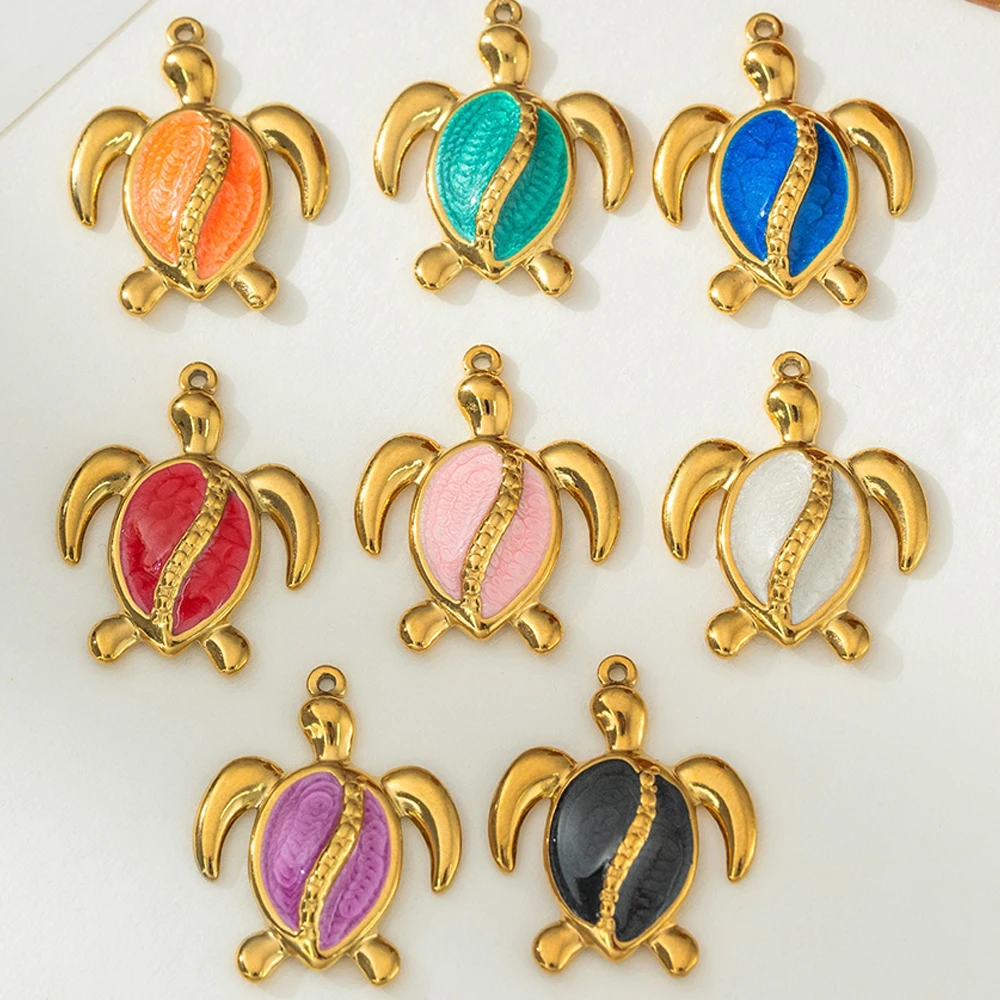 5pcs Stainless Steel Enamel Animal Sea Turtle Tortoise Charms Pendant for Bracelet Necklace Jewelry DIY Craft Making Wholesale