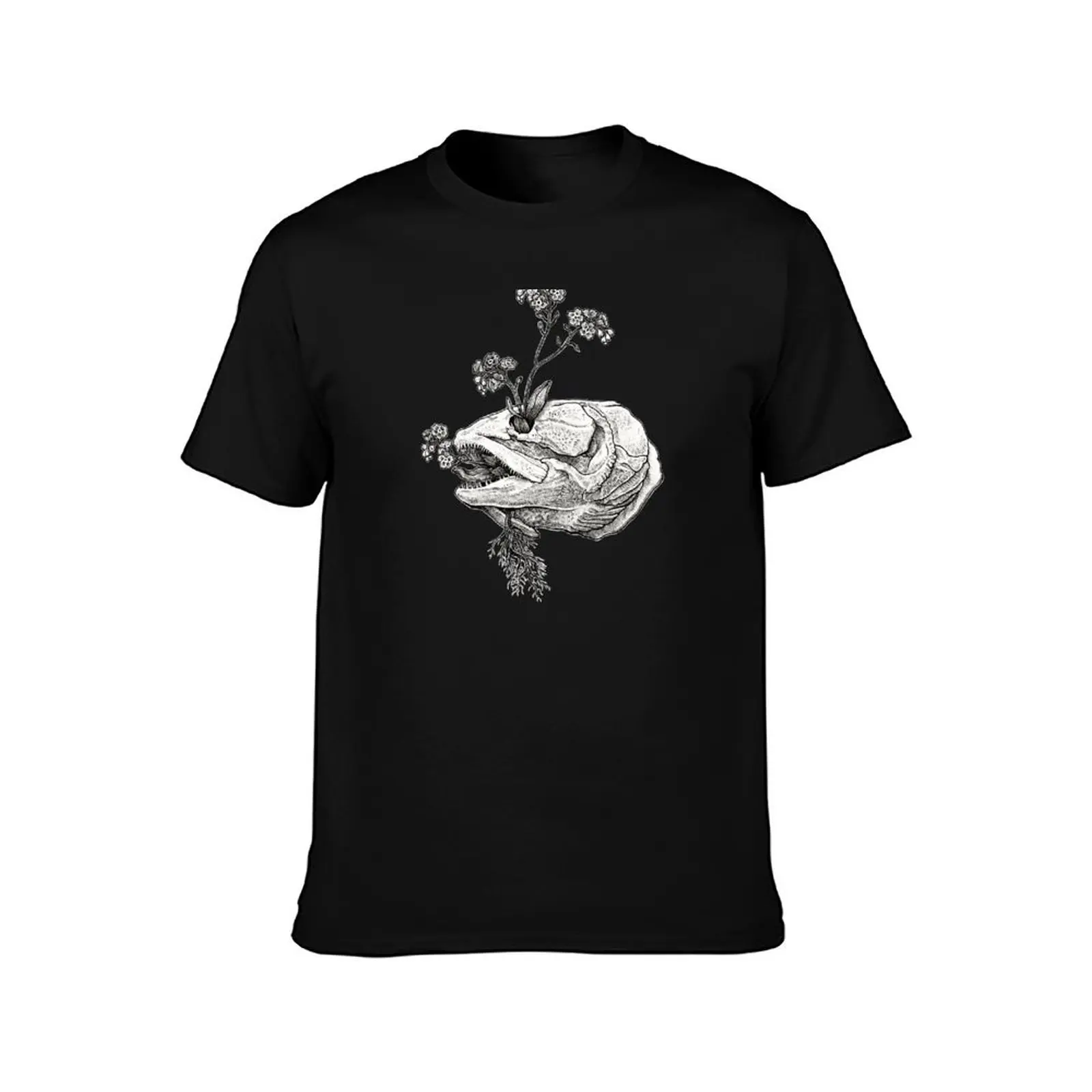 Bowfin skull with forget-me-nots T-Shirt Big and Tall Solid Color T-Shirt