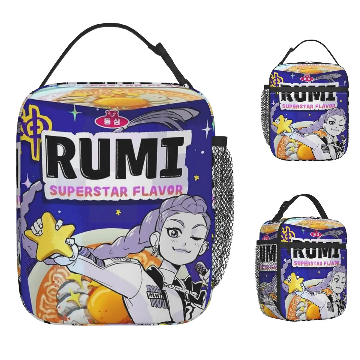 RUMI Superstar Flavor Ramyeon Ramen Lunch Bag For Child Huntrix Demon Hunters Lunch Box Cooler Bag Zipper Oxford Tote Food Bags