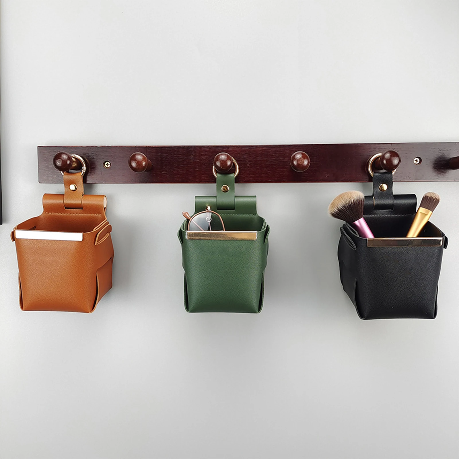 

Wall Mounted Storage Bag Foldable Metal PU Hanging Organizer for Bedroom Bathroom Kitchen Phone Remote Small Sundries Storage