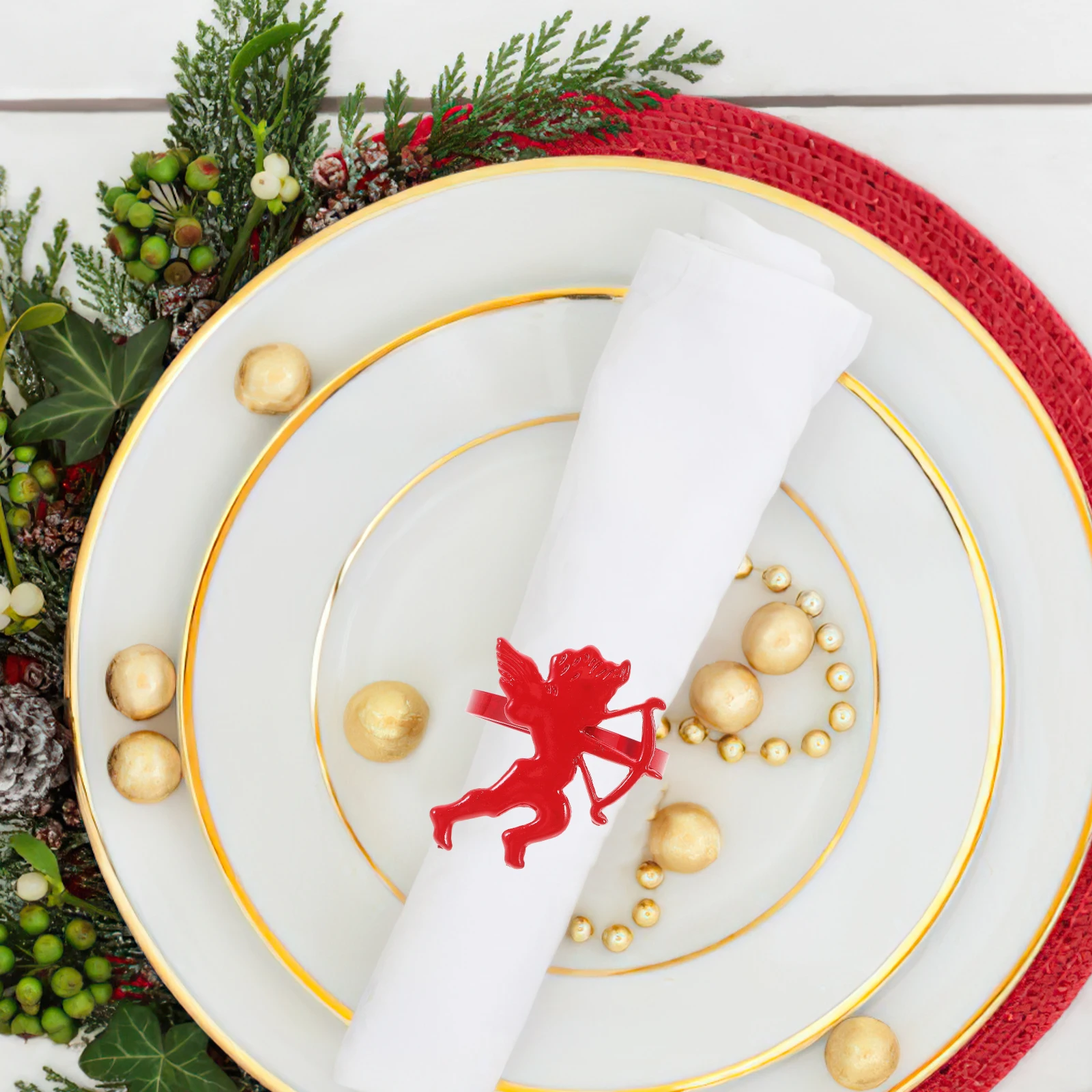 

6pcs Valentine Napkin Rings Elegant Metal Serviette Ring Party Decorations Red Table Layout Accessories Dinner Clasps