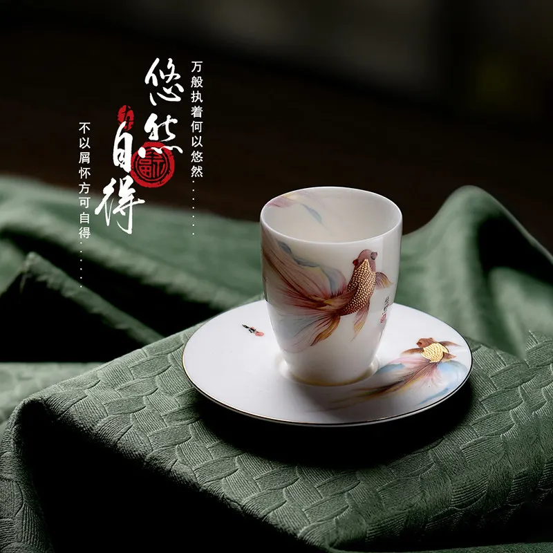 

cx Huang Xudong white porcelain tea cup simple with saucer small master cup household gift box