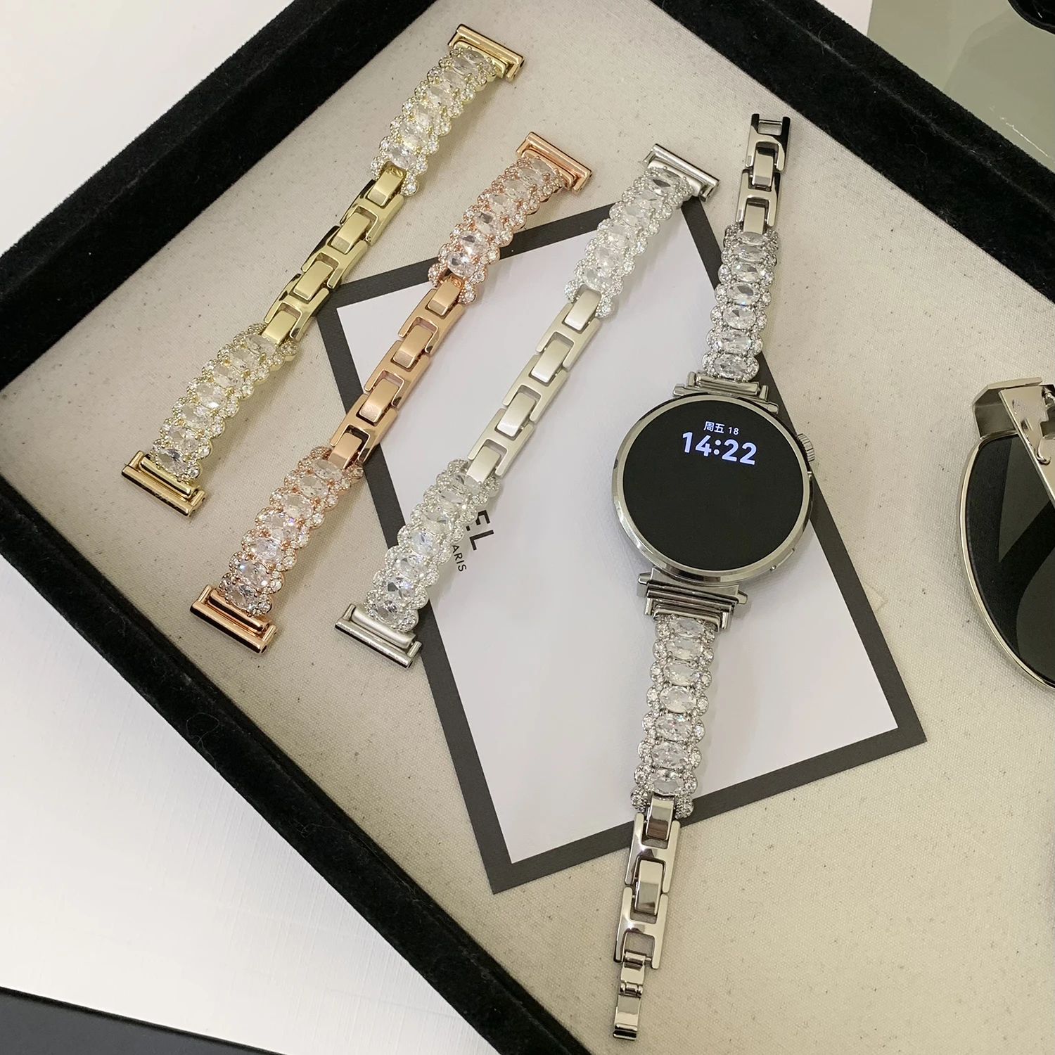 

Роскошный металлический ремешок с блестящими стразами для Huawei 8/9/10/11/11pro Fit3/4/4pro GT4/5/6 41 мм, премиум-класс, универсальный, 18/20/22 мм