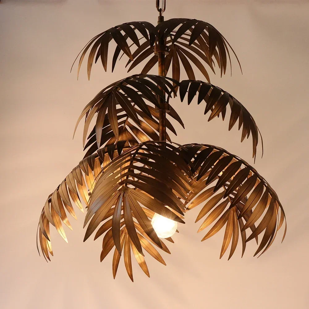 Vintage Industrial Pendant Light Coconut Tree Leaves Chandelier Tropical Bohemian Style Dining Room Bedroom Hotel Decor Lighting