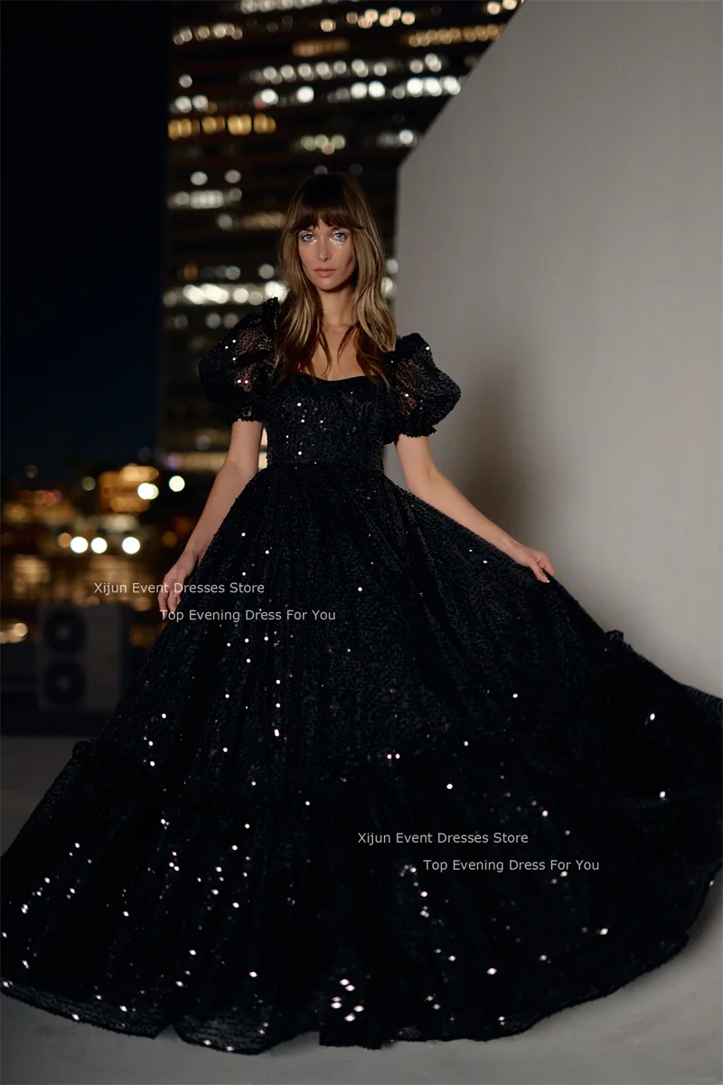 Selkie Glitter Black Long Evening Dresses Sweetheart A-Line Princess Prom Dress Formal Birthday Party Dresses Sequin Prom Gowns