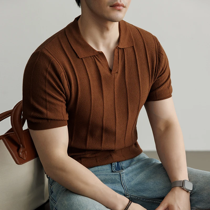 Spring and Summer New Luxury European Short-sleeved V-neck T-shirt Men's Fashion Sweater