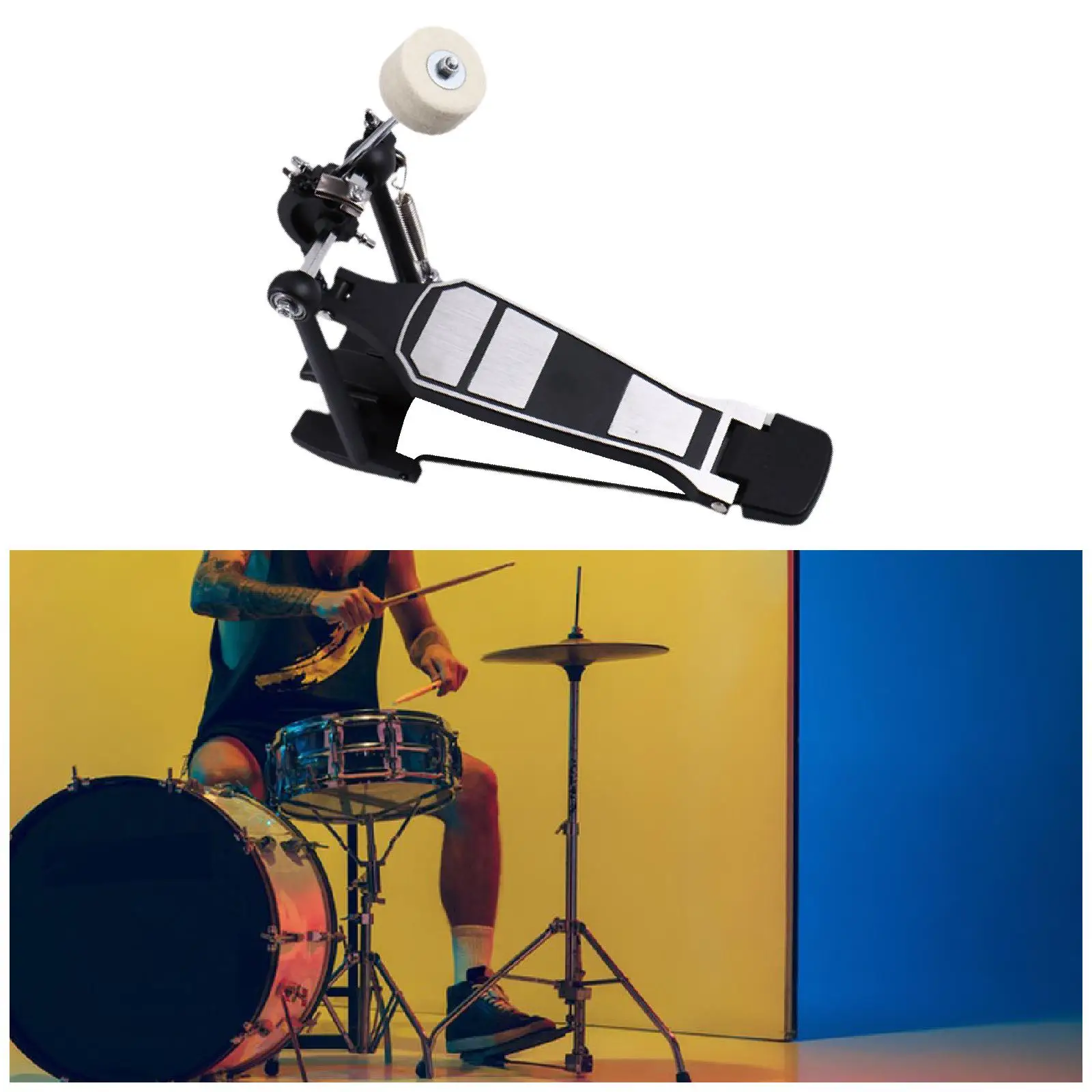 Drum Pedal Drum Practice Instrument Accessories Strong Stable for Beginner, Pro Drummers Felt Head Professional Drum Kick Pedal