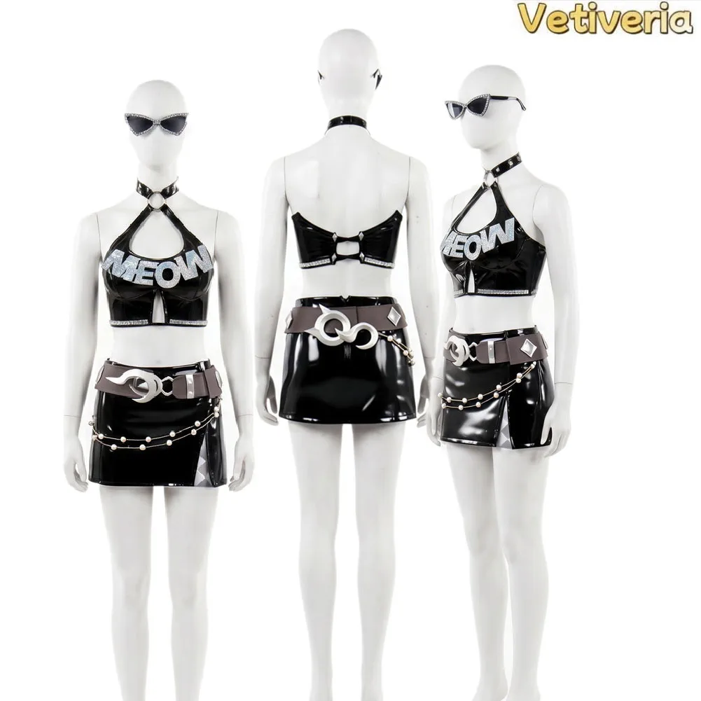 Fantasia Felicia Cosplay Costume Hardy Adult Women Rivals Top Skirt Belt Eyewear Outfit Halloween Carnival Party Disfraz Suit